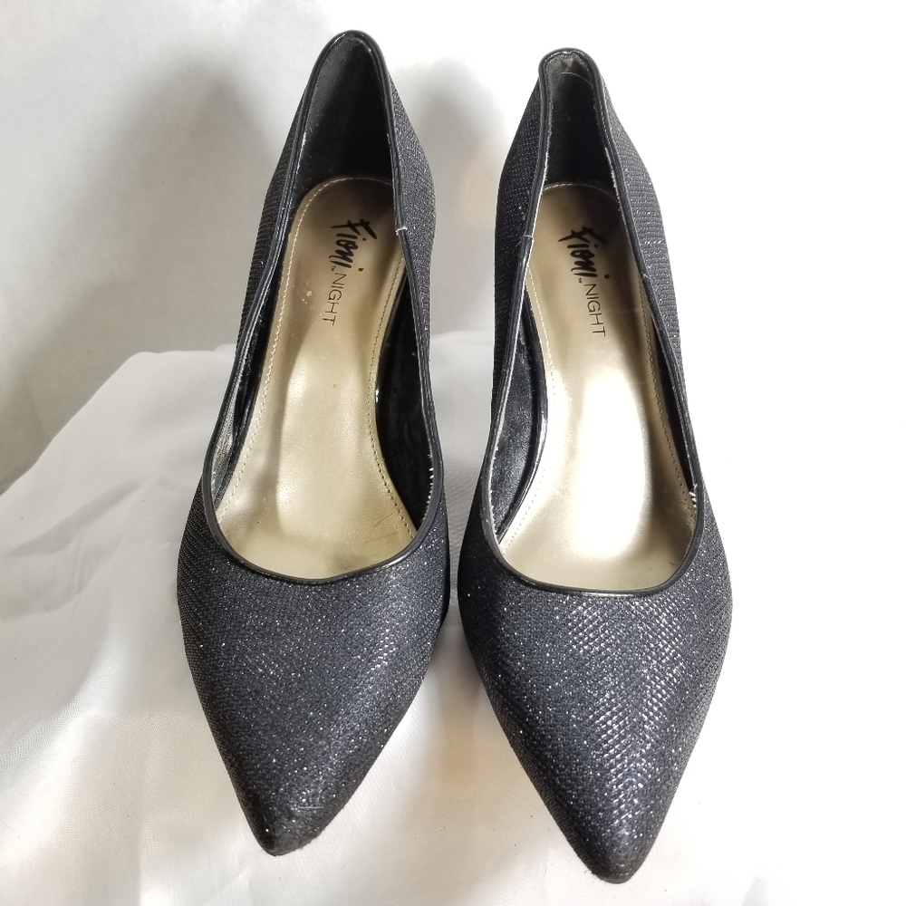 Fioni Night Black Sparkly Pump Heels Womens 11